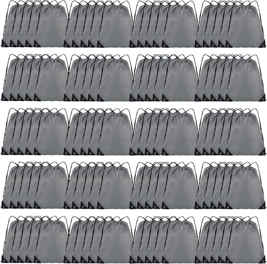 Grneric Drawstring Backpack Bulk 100Pcs Cinch Bag, Polyester Drawstring Bags for Gym Beach Sports Short Trip Party (Grey) by Grneric