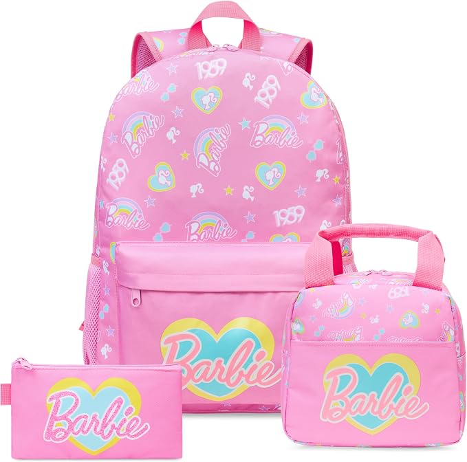 Get Trend Barbie Girls Backpack, Lunch Bag & Pencil Case, 3-Piece Set | 18 inch Kids Bookbag, Adjustable Padded Straps, Insulated Lunch Bag, Zipped Pencil Pouch, School Supplies, Gifts for Girls by GetTrend