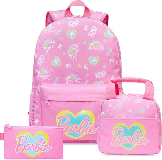 Get Trend Barbie Girls Backpack, Lunch Bag & Pencil Case, 3-Piece Set | 18 inch Kids Bookbag, Adjustable Padded Straps, Insulated Lunch Bag, Zipped Pencil Pouch, School Supplies, Gifts for Girls by GetTrend