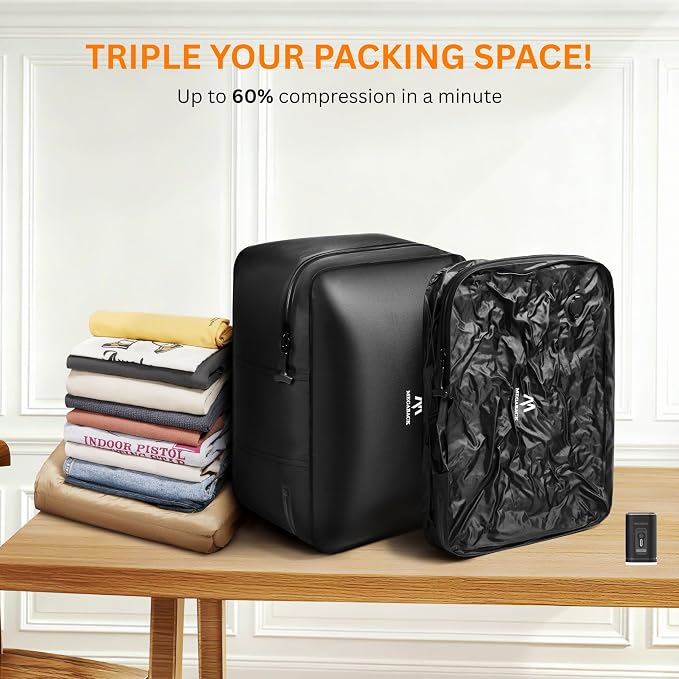 Vacuum Bags for Travel with Pump, Reusable Vacuum Compression Bags for Luggage, IP68 Waterproof, Top-open Design, Fits 20/24/28 Inch Suitcase (2PC+Pump, 43L) - Image 2
