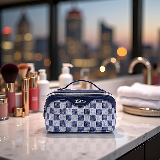 BOYATU Travel Makeup Bag for Women: Large Cosmetic Bag Set of 3 - PU Leather Make up Bag with Compartments - Compact Waterproof Toiletry Bag with Divider & Handle (D-5-Deep Blue) - Image 6