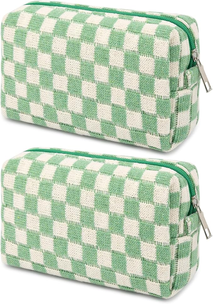 SOIDRAM 2 Pack Checkered Makeup Bag for Women, Cute Makeup Pouch Small Makeup Bag Travel Cosmetic Organizer for Toiletries, Brushes & Skincare - Image 6