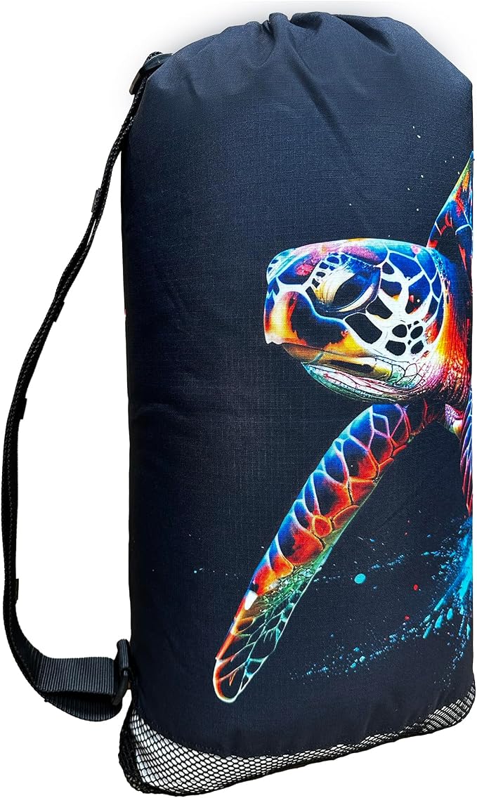 Walker Beach Mesh Net Travel Boat Bag for Snorkeling, Dive, and Swim Gear – USA Made, ColorBurst Turtle - Image 3