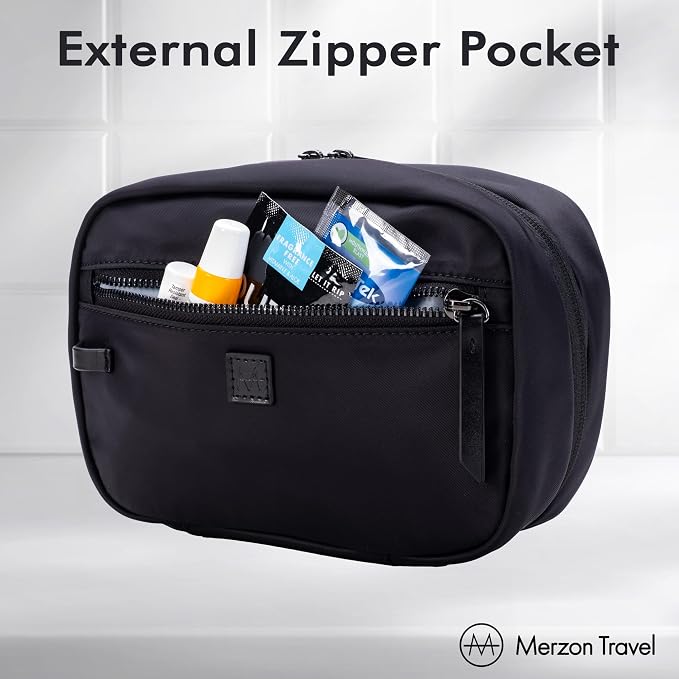 The Tomorrow Kit from, Hanging Toiletry Bag with Dual Compartments, Organized Travel Toiletry Organizer with Hook Closure, Made from Sturdy Water Resistant Nylon, HNG-732-BLK, Black - Image 6