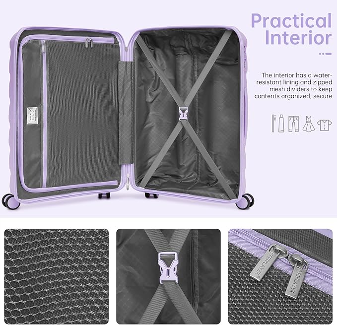 Carry On Luggage 22x14x9 Airline Approved, 22 Inch PP Hardshell Luggage Carry-on Suitcase with Spinner Wheels, Carry On Suitcase Set for Women (Lavender) - Image 4