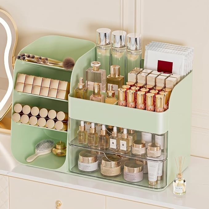 Booklov Small Makeup Organizer for Vanity and Bathroom Countertop, Green | Clear Acrylic Cosmetic Display Case, Beauty Brush Holder for Dresser Counter Skincare Eyeshadow Lipstick Perfume Storage - Image 9