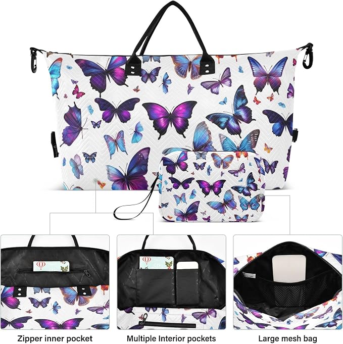 Beautiful Butterflies Travel Duffle Bag Gym Yoga Carry on Bags for Men Women Weekender Bag - Image 2
