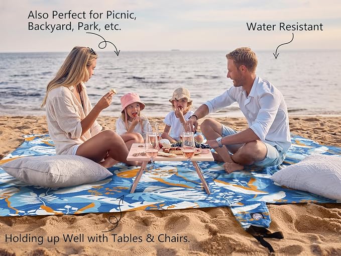WEKAPO Beach Blanket Waterproof Sandproof Oversized, Extra Large Beach Mat Sand Free, Lightweight & Compact Sand Free Mat with 5 Stakes & 4 Corner Pockets - Image 4
