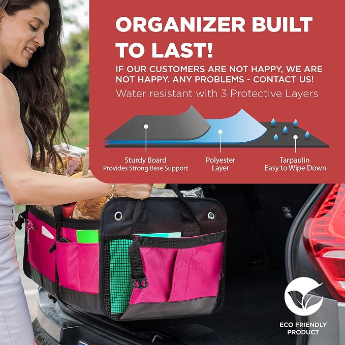 Pink Car Trunk Organizer for Women, SUV & Jeep Cargo Storage, Large | Fits Cars, SUVs & Trucks Great Gift for Car Owners Keeps Your Car Organized Easy Grocery Storage Space-Saving Portable - Image 2