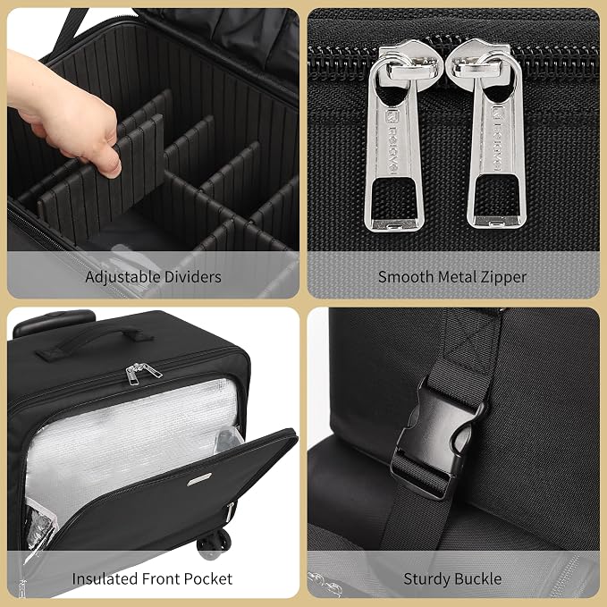TANTO Rolling Makeup Train Case, 4 in 1 Extra Large Cosmetology Case on Wheels Professional Salon Travel Cosmetic Organizer for Makeup Artists with 7 Pouches, Adjustable Dividers & Swivel Wheels - Image 6