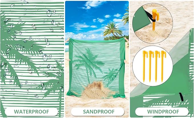 HIHOHO Beach Blanket Waterproof Sandproof Beach Mat for 1-8 Adults Quick Drying Durable Outdoor Picnic Mat for Beach Festival Travel Camping Hiking (COCOTREE, 79"×83"(4 Person)) - Image 5