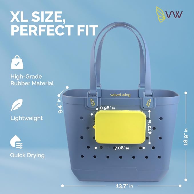 Large Rubber Beach Tote Bag - Waterproof Bag With Sand Proof Pouch For Beach, Travel, Pool (13.7" x 9.4" x 18.9") - Image 5