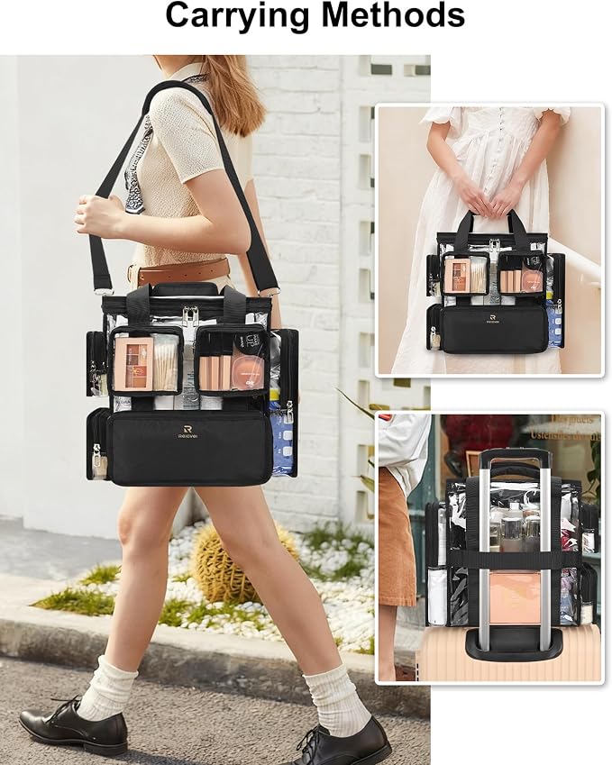 Relavel Large Clear Makeup Bag, Professional Cosmetic Organizer for Traveling,Makeup Artist Kit Set Bag Hairstylist Bag with Removable Dividers, Transparent PVC Work Tote Bag Duffle Bag for Women - Image 5