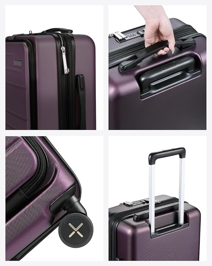 LUGGEX Carry On Luggage Front Opening 22x14x9 Airline Approved, Expandable Polycarbonate Suitcase with Front Pocket (Purple, 20 Inch) - Image 8