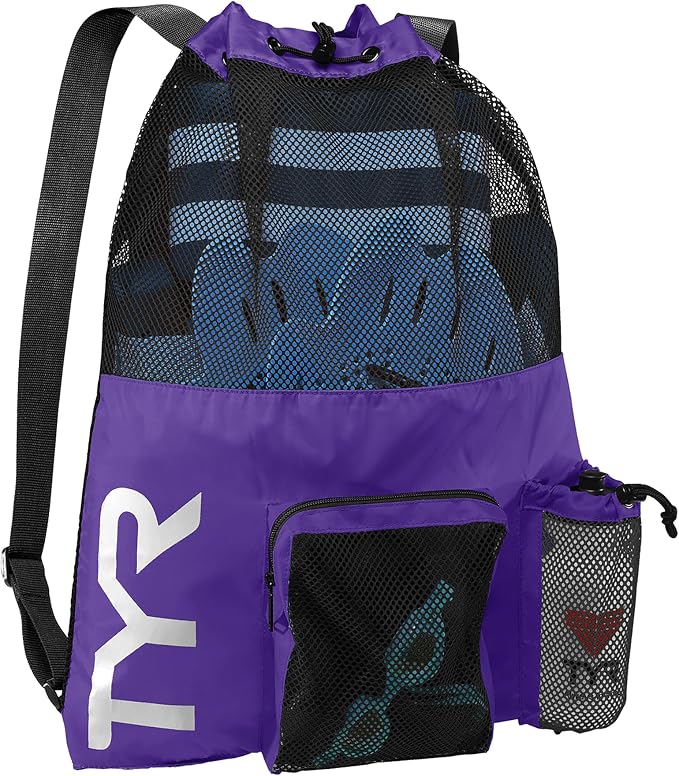 TYR Big Mesh Mummy Backpack for Swim, Gym and Workout Gear, Purple, 40 L by TYR