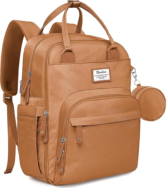 RUVALINO Diaper Bag Backpack-Multifunction Baby Travel Bag with Changing pad, Insulated Bottle Holders & Pacifier Case, Large Capacity, Waterproof, Dark Brown by RUVALINO