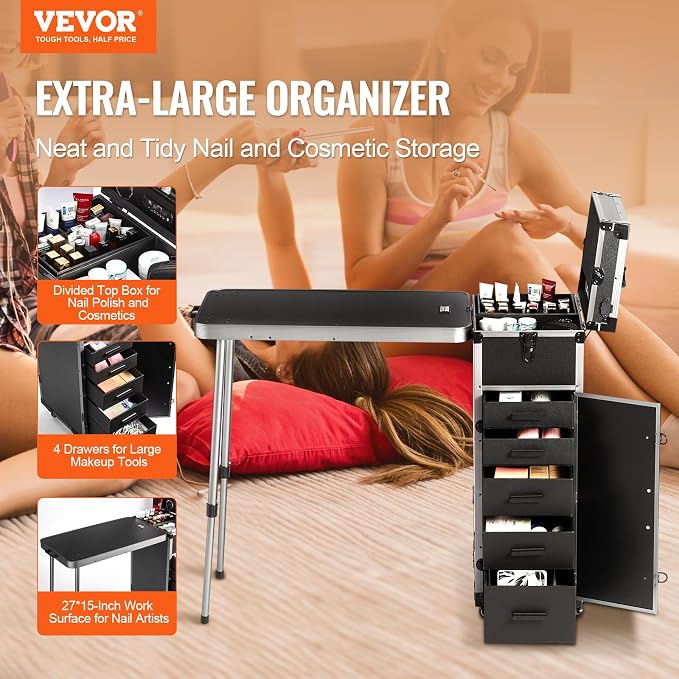 VEVOR Makeup Train Case Professional Makeup Storage Organizer Box Make Up Carrier for Women and Girls - Image 2