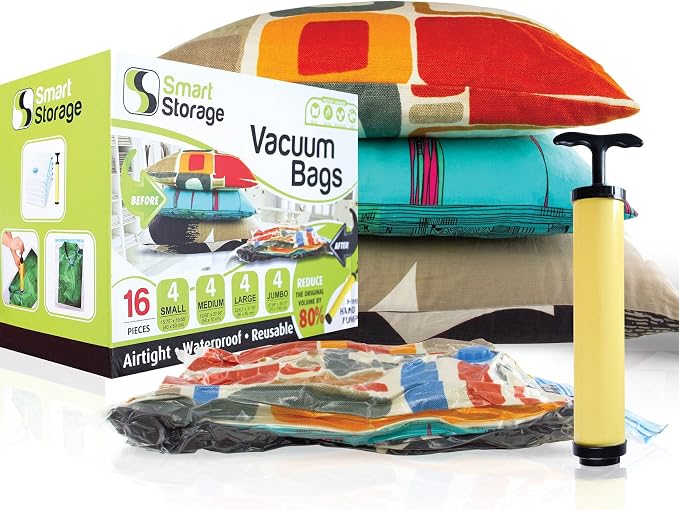 16 Pack Vacuum Storage Bags Space Saver Set with Hand Pump, 4 Jumbo 4 Large 4 Medium 4 Small Vacuum Seal Bags for Clothes Comforters Blankets Bedding Travel, Reduces Original Volume 80% - Image 3