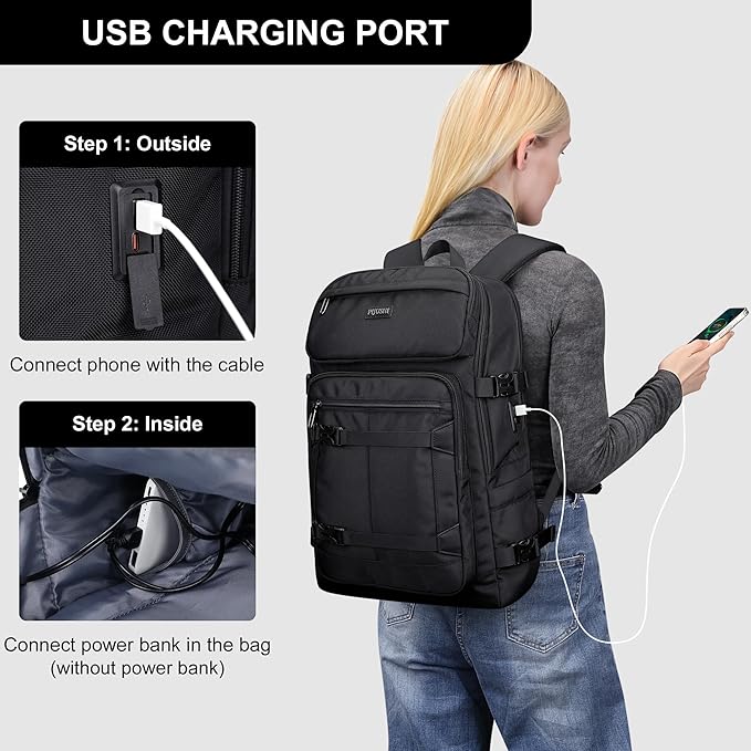 PIJUSHI Casual Travel Backpack for Women with 16" Padded Laptop Compartment | Carry On Luggage with USB Charging Port, 1680D Water-Resistant Nylon, Airline Approved, For Daily, Hiking - Image 7