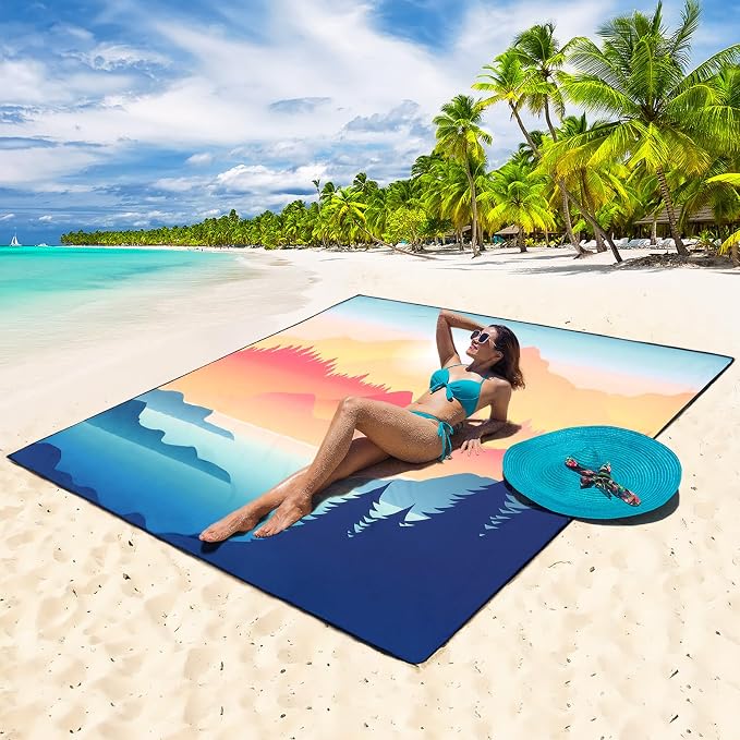 HIHOHO Beach Blanket Waterproof Sandproof Beach Mat for 1-8 Adults Quick Drying Durable Outdoor Picnic Mat for Beach Festival Travel Camping Hiking (Mountain View, 79"×83"(4 Person)) - Image 2
