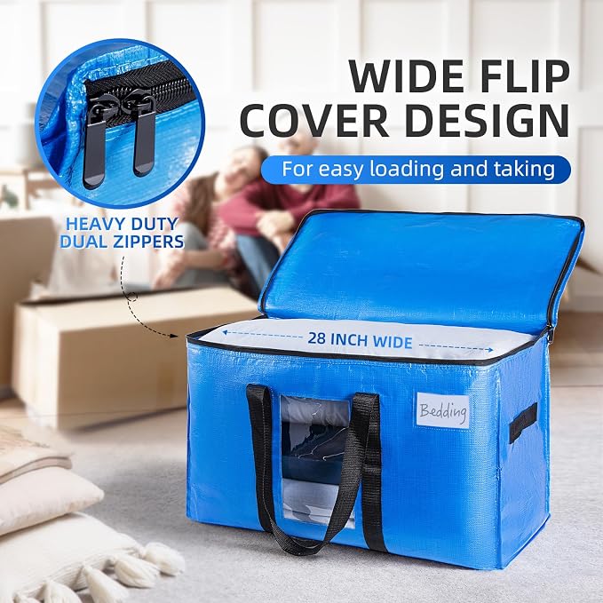 TAILI Extra Large Moving Bags, 12 Pack Blue Heavy Duty Totes For Storage with Visible Window, Wrap Around Handles, Storage Bags for Space Saving, Alternative to Moving Boxes - Image 4