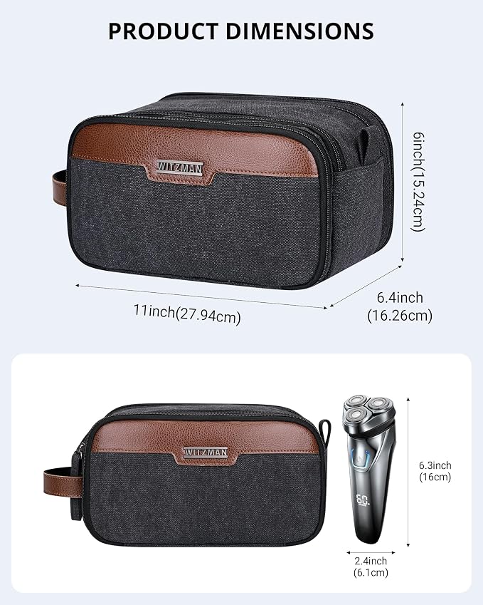 WITZMAN Canvas Toiletry Bag for Men Travel Toiletries Large 7L Dopp Kit | Multi-pockets with Dry-wet Pocket, Side Handle for Hanging, Lightweight, For Daily Use, Bathroom, Make up, A8002 Black - Image 6