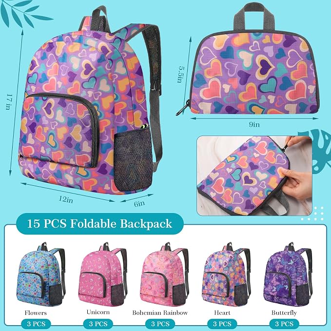 LEIFIDE 15 Pcs Backpack in Bulk 17 Inch Lightweight Foldable Student School Outdoor Travel Book Bag Assorted Colors - Image 2