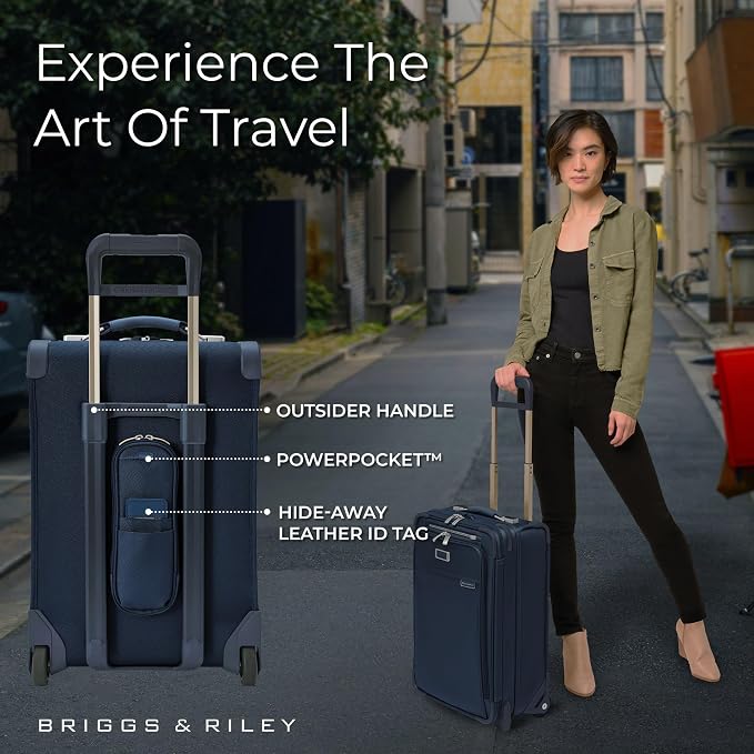 Briggs & Riley Essential 22" 2-Wheel Expandable Carry On - Luggage for Travel, Suitcases with Wheels, Softside Rolling Bag for Men & Women, Self-Repairing Zipper - Baseline Collection, Navy - Image 5