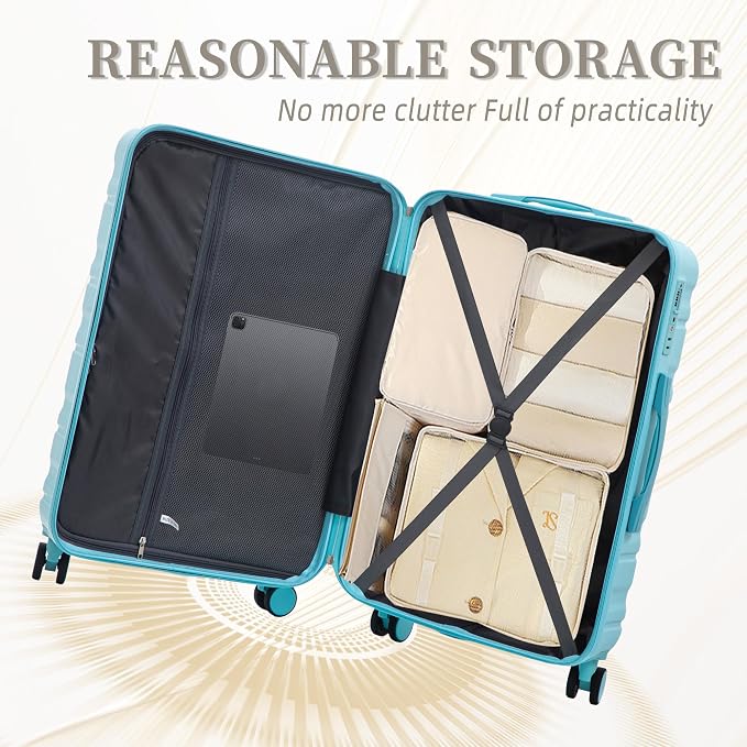 3-Piece Luggage Set 20/24/28'' Hard-shell with 360° Spinner Wheels & Combination Lock, Lightweight ABS Material for Travelling, Blue - Image 6