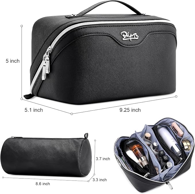 BOYATU Travel Makeup Bag Organizer Cosmetic Bag: 3 Pcs Set Make up Bags for Women with Handle - Waterproof Vegan Leather Toiletry Bags Travel Essentials Pouch with Compartments (C-01-Black) - Image 2