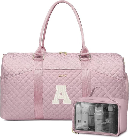 Women Weekender Travel Duffle Bag: Initial Duffel Overnight Bags with Shoe Compartment Large Carry on Tote with Toiletry Bag Weekend Traveling Yoga Gym Hospital Bag for Women with Wet Pocket Letter A by FOCDOD