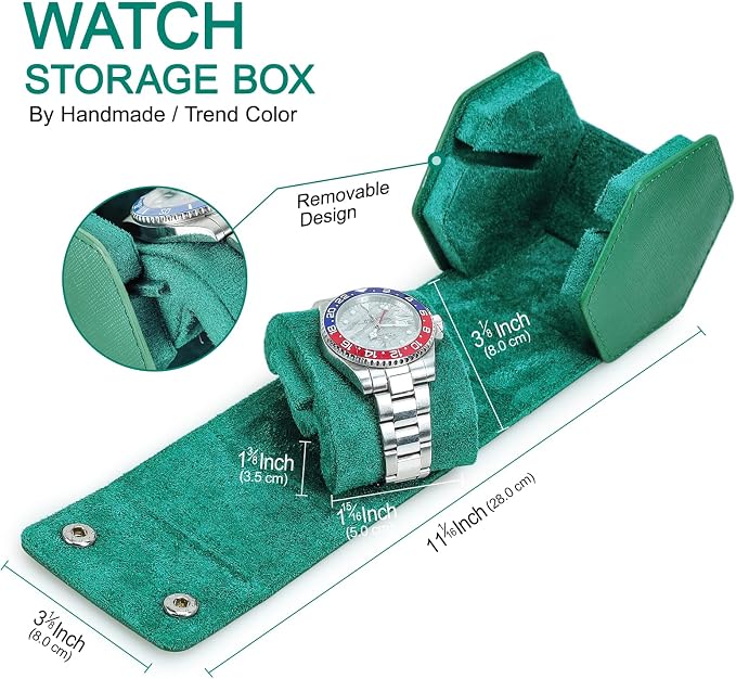 Hiram Handmade Leather Saffiano Leather Watch Roll Travel Case, Leather 1-Watches Roll Case for Treasured Watches and Bracelets(GREEN) - Image 6