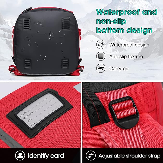 Ski Boot Bag, 55L/70L Waterproof Ski and Snowboard Boots Travel Backpack for Skis, Snowboard, Ski Helmet, Goggles, Gloves & Accessories - Image 5