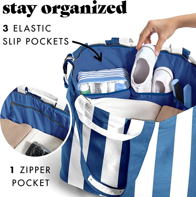 Fit & Fresh XL Beach Tote Bag for Women – XL Travel Tote with Zipper & Pockets, Oversized Canvas Pool Bag, Weekender Carry-On - Image 4