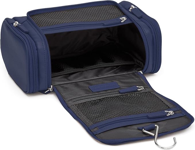 Leatherology Navy Blue Small Hanging Toiletry Kit – Compact Leather Travel Organizer with Interior Zip Pockets, Mesh Pouches & Hanger | Full-Grain Leather Toiletry Bag for Men & Women - Image 5