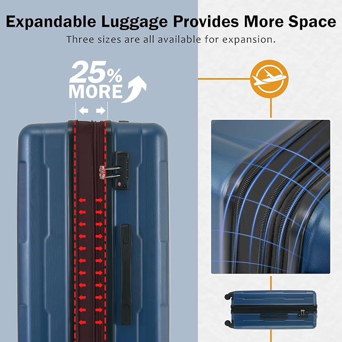 Merax Luggage Sets 2 Piece Suitcase Set, Hardshell 20 IN & 28 IN Suitcase Set with Duffel Bag, Travel Suitcases with Spinner Wheels and TSA Lock(Blue) - Image 4