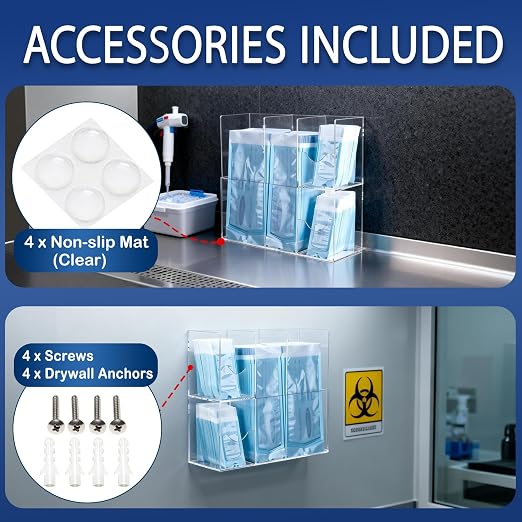 SEANADO Sterilization Pouch Organizer – 4-Compartment Acrylic Dispenser Holder, Wall Mount or Desktop Rack for All Size Sterilization Pouches - Image 5