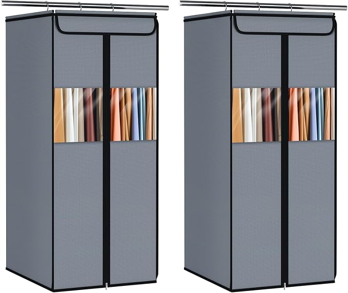 Zilink Garment Bags for Clothes Storage 40" Suit Bags for Closet Storage with Clear Window Space Saving Hanging Garment Bag for Suits, Shirts, Short Skirts, Grey, 2-Pack by Zilink