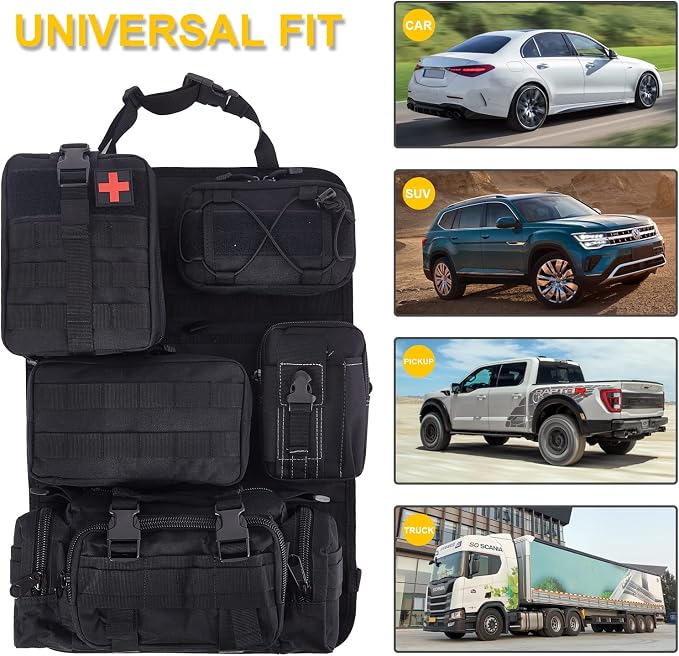 BXBXHD 6 Pack Tactical Truck Organizer Back Seat Storage Car Seat Storage Bag Molle Panels for vehicles, Car and SUV with Lots of Handy Compartments (Black) - Image 2