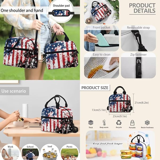 American Flag Backpack for Boys 4 Pack School Bag Rucksack with Reusable Lunch Bag Water Bottle Carrier Bag Pencil Case Set - Image 5