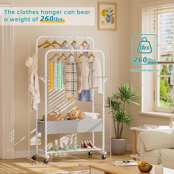 SINGAYE Wardrobe Standing Closet Clothing Rack With Shelf Hanging Clothes | Wardrobe Open Compact Small Metal Garment Hanger Stand Alone Free Standing Black Closet Rack Storage Organizer Heavy Duty - Image 5