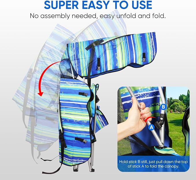VTOY Portable Camping Chair with Canopy - Folding Chair with Canopy, Durable 600D Oxford Canopy Chair for Camping, Beach, Picnics, Fishing & Sports - Image 6