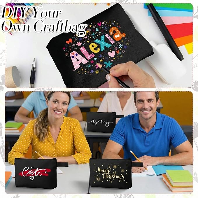 Reginary 60 Pcs Black Canvas Makeup Bag Bulk Portable Travel Cosmetic Pouch Versatile Blank Toiletry Bag with Zipper for Women DIY Craft Purse Pencil Case (8.6 x 5 x 2 Inch) - Image 7