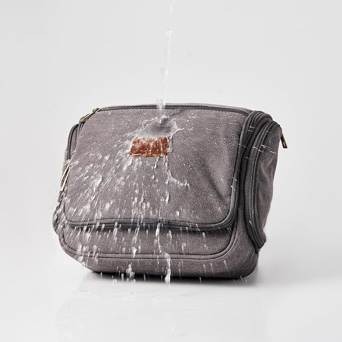 Canvas Toiletry Bag for Men Shaving Dopp Kit Bulk Travel Hanging Makeup Organizer with Sturdy Metal Hook Portable Cosmetic Bag for Women with Large Capacity Grey - Image 4