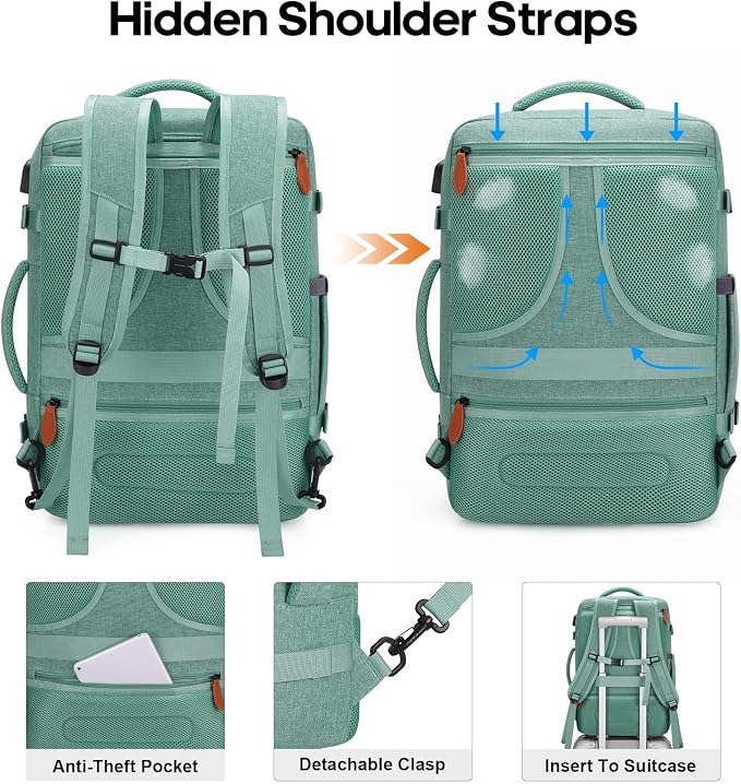 Bagsure Travel Backpack Carry On Backpack 42L Flight Approved, Expandable Laptop Backpack with Packing Cubes & Shoe Pocket, Water Resistant Luggage Backpack for Men Women, Large Backpack 20 * 14 * 7" - Image 4