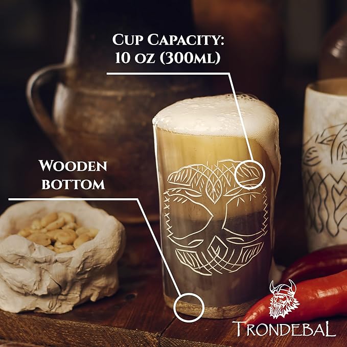 Viking Drinking Horn Mugs Set of 4, beer stein set, Natural Ox Horn Shot Glasses | 10 oz Cool Unique Tumbler, Beer Gift for Men and Women, Handmade Goblet| Medieval Stein for Ale, Mead