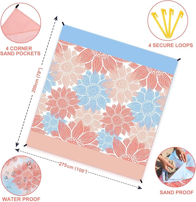 HIHOHO Beach Blanket Waterproof Sandproof Extra Large Beach Mat 79" X 83"/120"x108"for 1-8 Adults Quick Drying Durable Outdoor Picnic Mat for Beach Travel Camping Hiking - Image 2