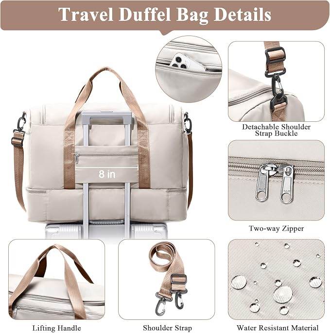 Extra Large Travel Duffel Bag, Carry-On Weekender Bags for Women Travel | Overnight Weekend Bag with Shoes Compartment for Travel Business Trips Sport Hospital - Image 6