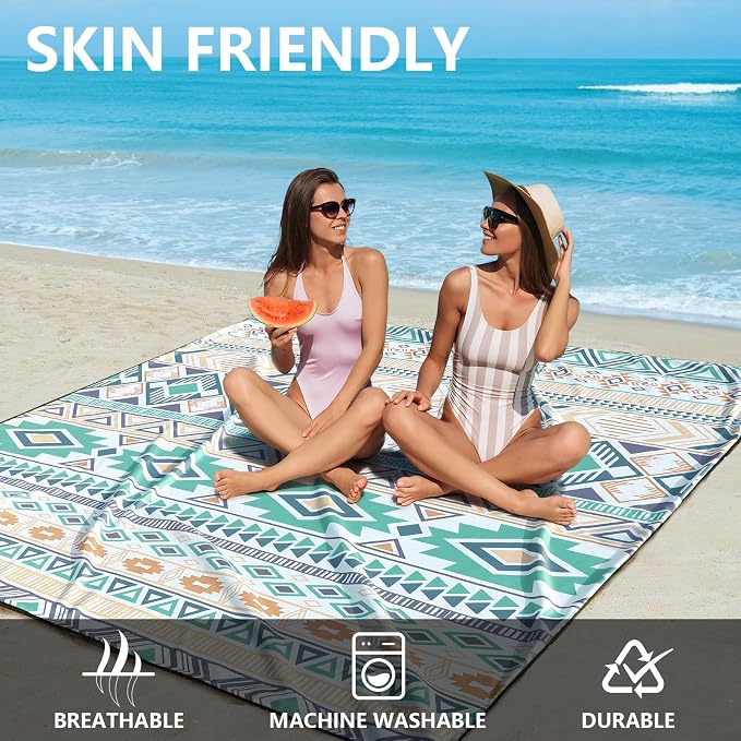 HIHOHO Beach Blanket Waterproof Sandproof Extra Large Beach Mat 79" X 83"/120"x108"for 1-8 Adults Quick Drying Durable Outdoor Picnic Mat for Beach Travel Camping Hiking - Image 2