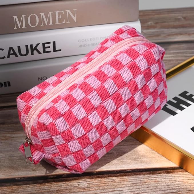 SOIDRAM 2 Pack Checkered Makeup Bag for Women, Cute Makeup Pouch Small Makeup Bag Travel Cosmetic Organizer for Toiletries, Brushes & Skincare - Image 4